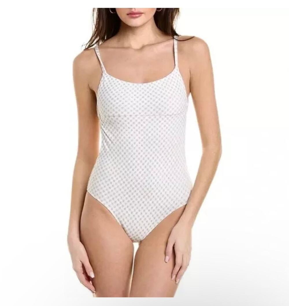 Solid & Striped Melissa One Piece Swimsuit White Metallic Lurex Gingham Size XS